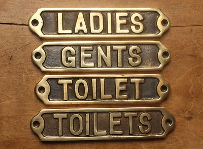 YESTER HOME GENTS / MENS LADIES / WOMENS & TOILETS DOOR SIGNS OLD ANTIQUE OLD BRASS STYLE