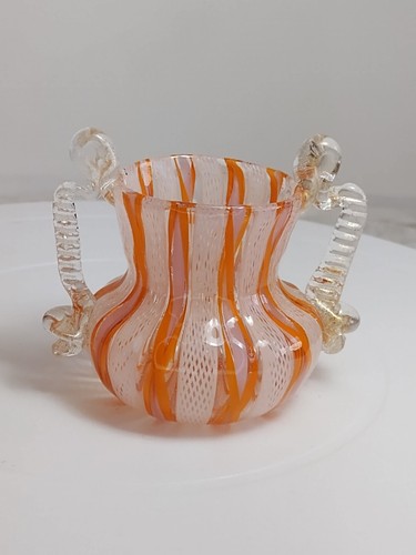 Murano Italy Vase Venini & Bianconi Latticino White Orange & Gold Glass C. 1900 - Picture 12 of 24