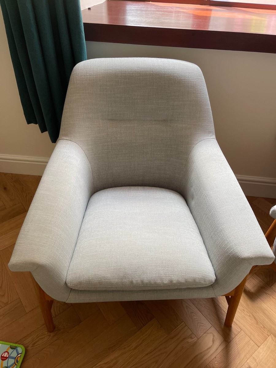 West Elm blue theo armchairs and foot stool UK