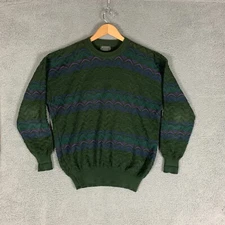 Vintage Descente 3D Knit Sweater Linen Cotton Mens Large Green Golf Cosby