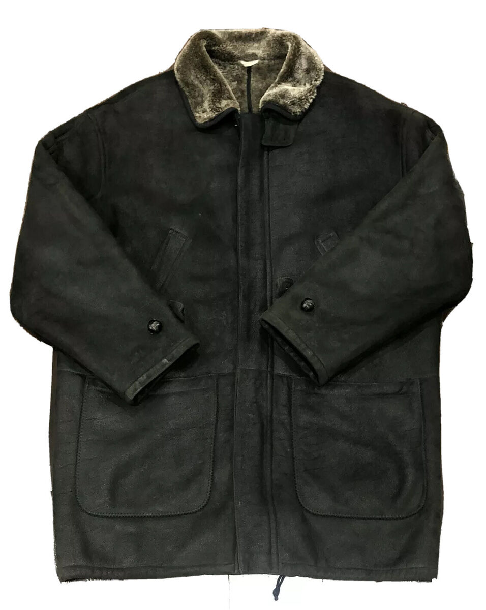 SERAPHIN Black Leather Shearling Coat Size 50 France Jacket SERAPHIN Black Leather Shearling Coat Size 50 France Jacket