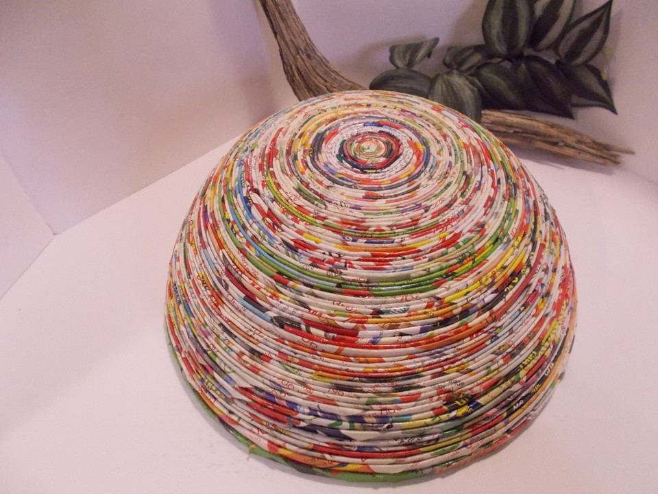 Vintage Magazine Folded Strips Paper Bowl 1970's Art Rolled Paper Large