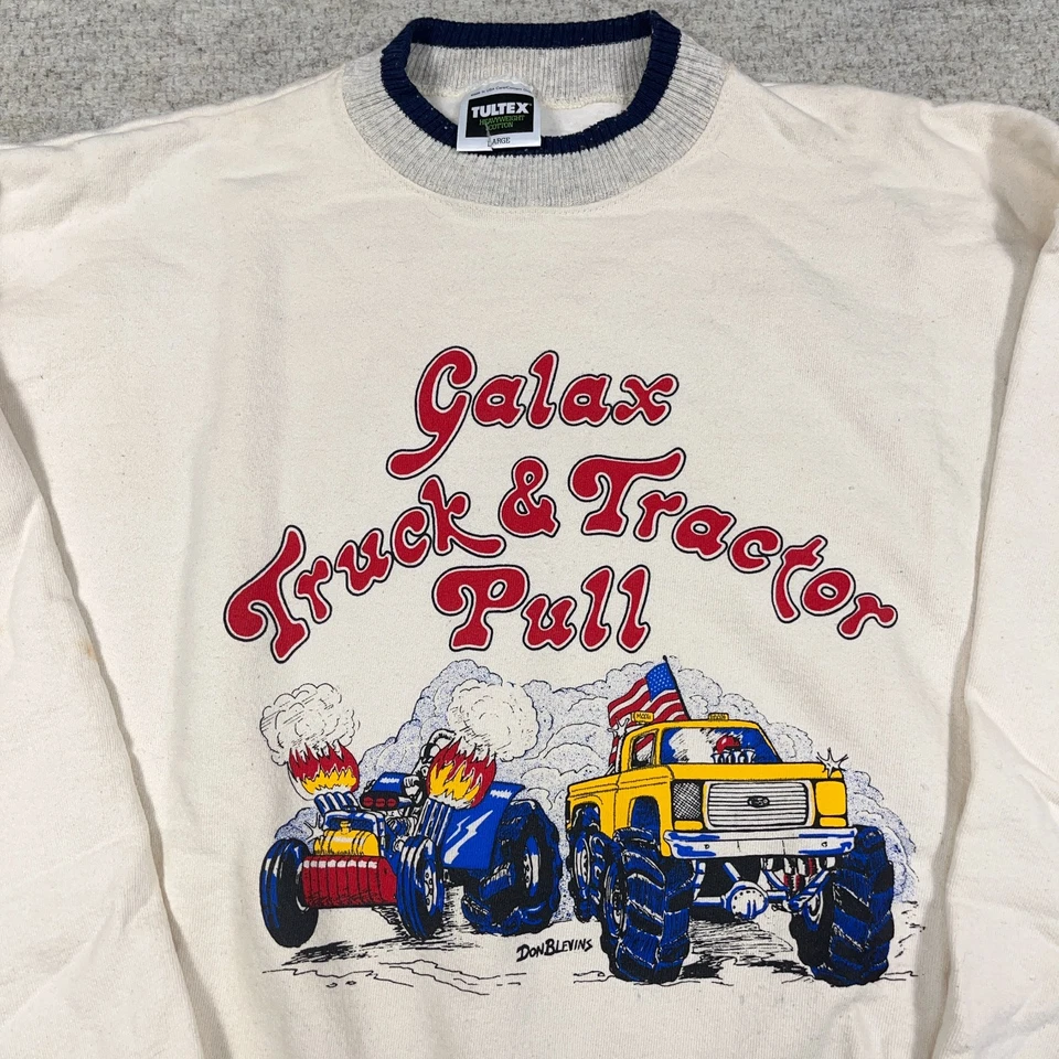Sudadera de Colección Monster Truck Hombres Grande Blanco Crema Tractor Pull Años 90 EE. UU. Foto 2 de 4