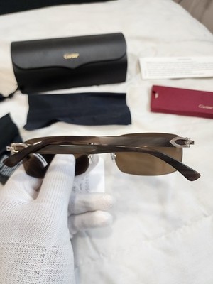New Cartier Rimless Brown Buffalo Horn Occhiali Sunglasses