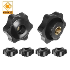 6pcs Star Knobs M8 Thread 38mm Head Through Hole Brass Insert Hand Knob Black