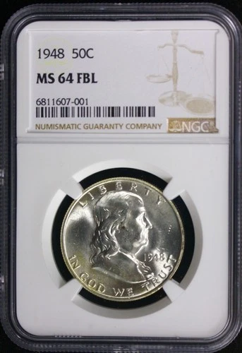 1948 50C Franklin  Silver Half Dollar NGC Certified MS-64 FBL