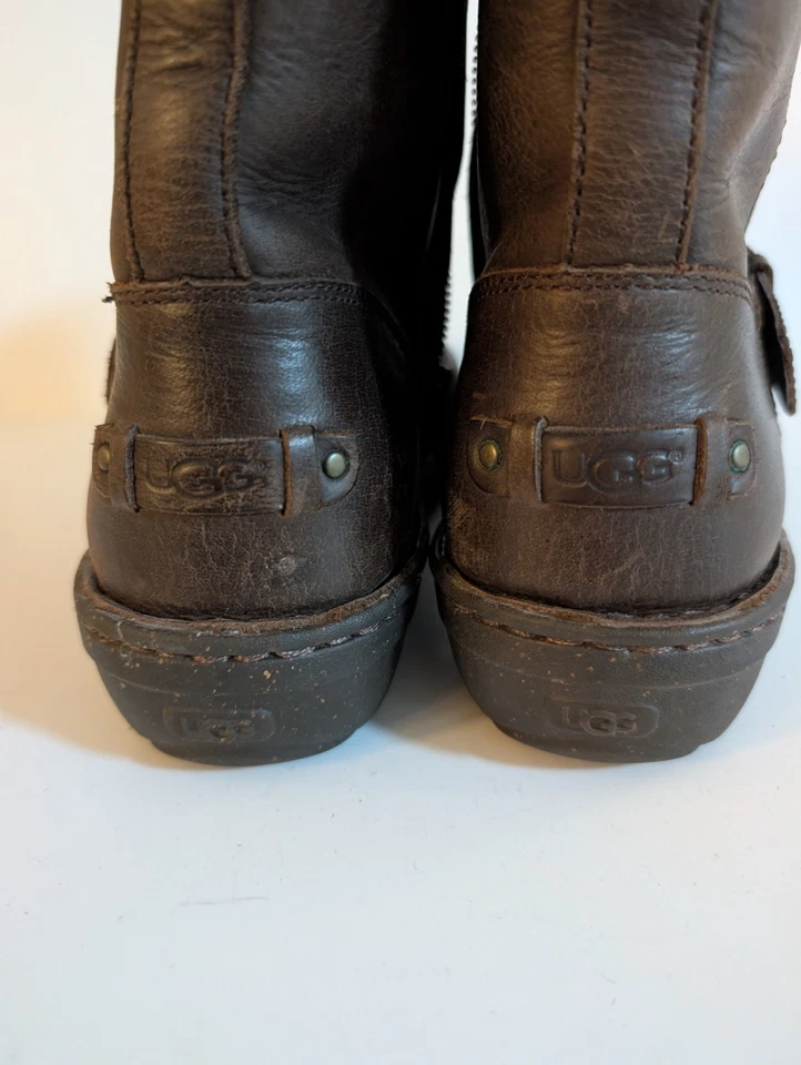 UGG Boots Women's Size 10 Bryce Biker Brown Leather Side Zip Casual 1009177 - Image 2 of 4