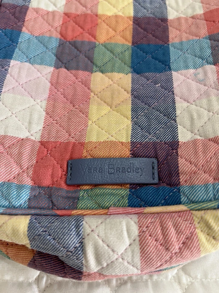 Bolsa de almoço Vera Bradley Tropics xadrez acolchoada algodão com zíper isolado bolsa escolar - Imagem 3 de 4