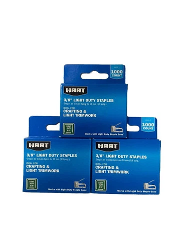Hart 3/8" Light Duty Staples Crafting & Light Trimwork 3 Boxes (3000 ct total)