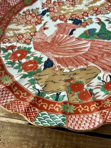 Vintage Arita Imari Japan Peacock Scalloped Serving Platter Plate - Picture 3 of 9