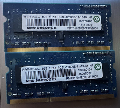 Ramaxel 8GB (2x4GB) 1Rx8 PC3L-12800S DDR3-1600 Laptop RAM RMT3170ME68F9F-1600