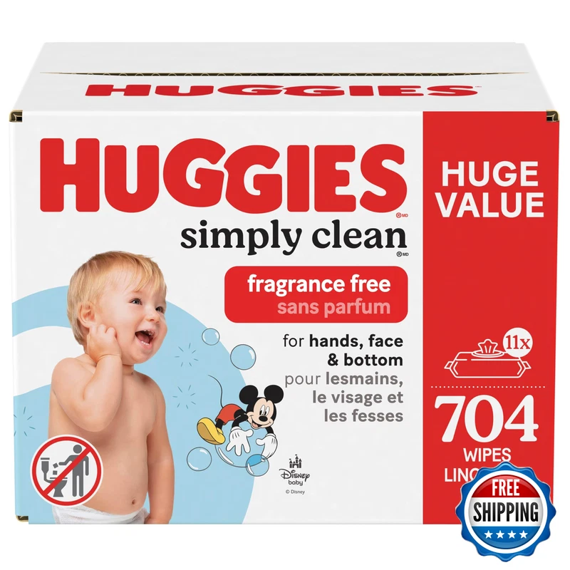 Huggies Simply Clean Unscented Baby Diaper Wipes 11 Flip-Top Packs 704 Wipes