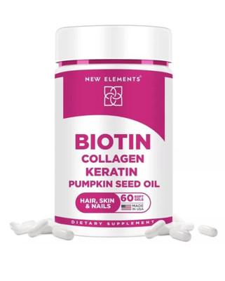 New Elements Biotin Collagen Keratin Hair Skin Nails Pumpkin Oil Exp: 09/26