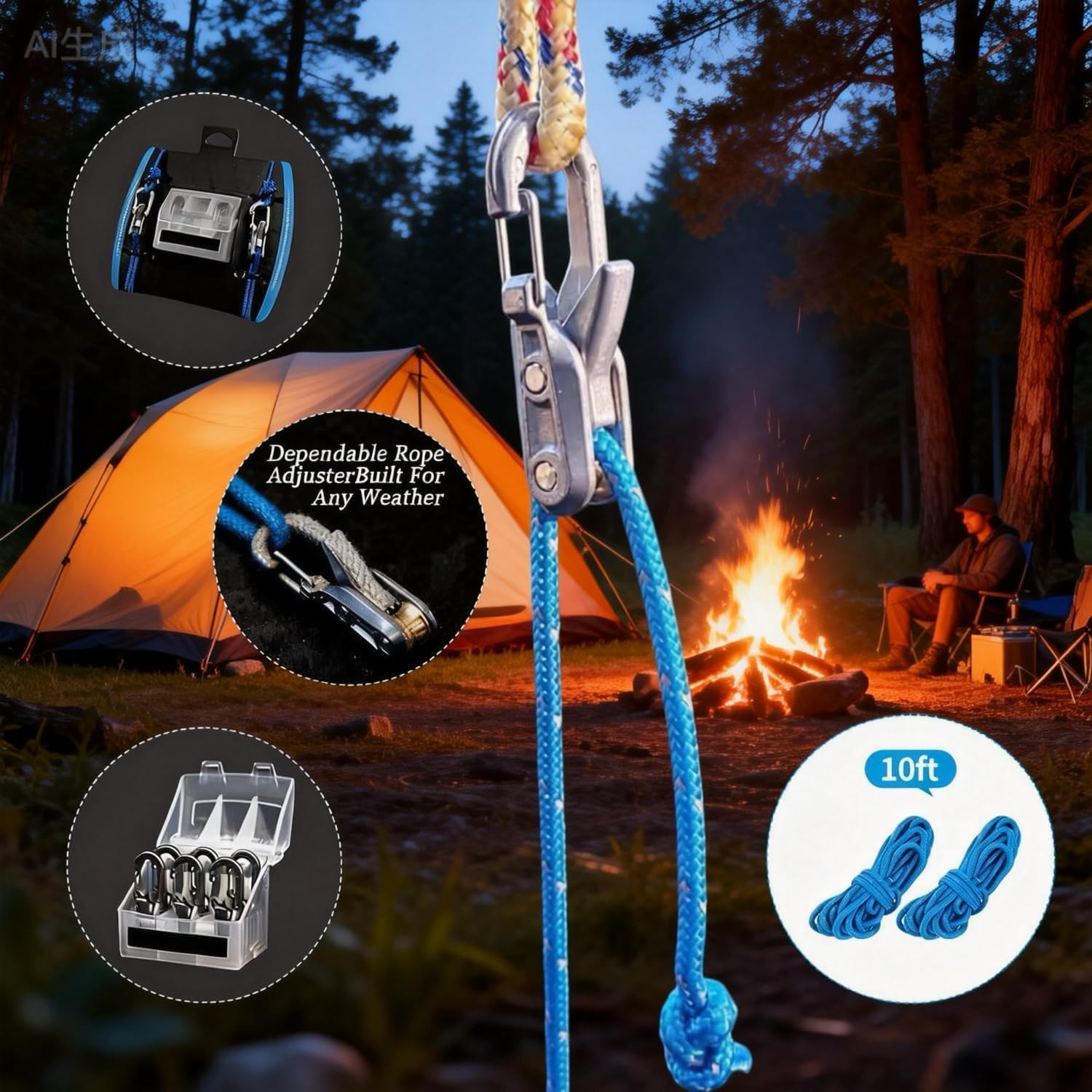 6 Lock Rope Buckle Down Hooks Tie Tightening Tensioner Rope Roller with ...