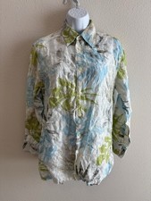 Vtg 90s Liz Claiborne LizSport Linen Blend Floral Shirt - Size Small Watercolor
