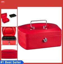 Cash Box 8 Compartment Red 205x160x90mm Key Lock Dividers Coins Portable