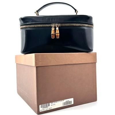 Gucci Patent Bamboo Vanity Case Handbag Black Vintage Secondhand