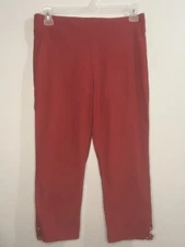 Counterparts Women Capri Pants Size 12 Red Flat Front Straight Leg Bling Bottom