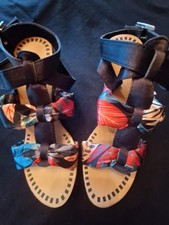 Plateau Damensandalen, Kork und Seidenriemchen, Gr. 39, Schwarz/bunt