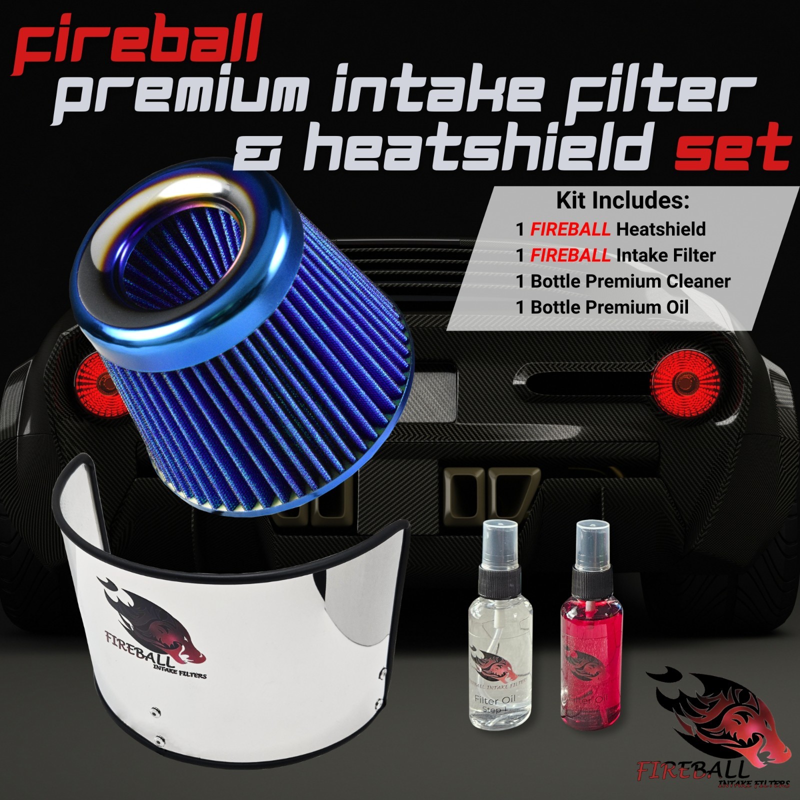 Reusable Cold Air Intake Filter and Heat Shield Kit Universal for Aston Martin