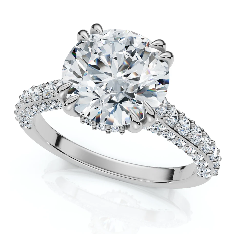 Anillo de compromiso de diamantes certificado de 2 3/4 quilates de oro de 14 k cultivado en laboratorio Foto 3 de 4