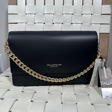 Nwt Viola Castellani Quilted Italy Leather Flap Over Crossbody Gold Handbag
