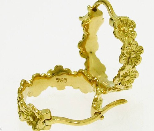 E007 Genuine Solid 9K Gold FLOWER Garland Hoop Earrings Blossoms Huggies - Picture 7 of 8
