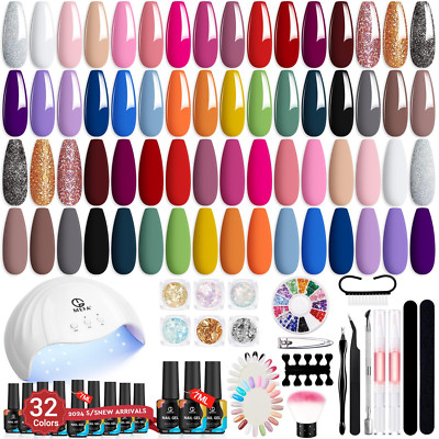 56 Pcs Gel Nail Polish Kit with U V Light, 32 Colors All Seasons Soak off Gel Po