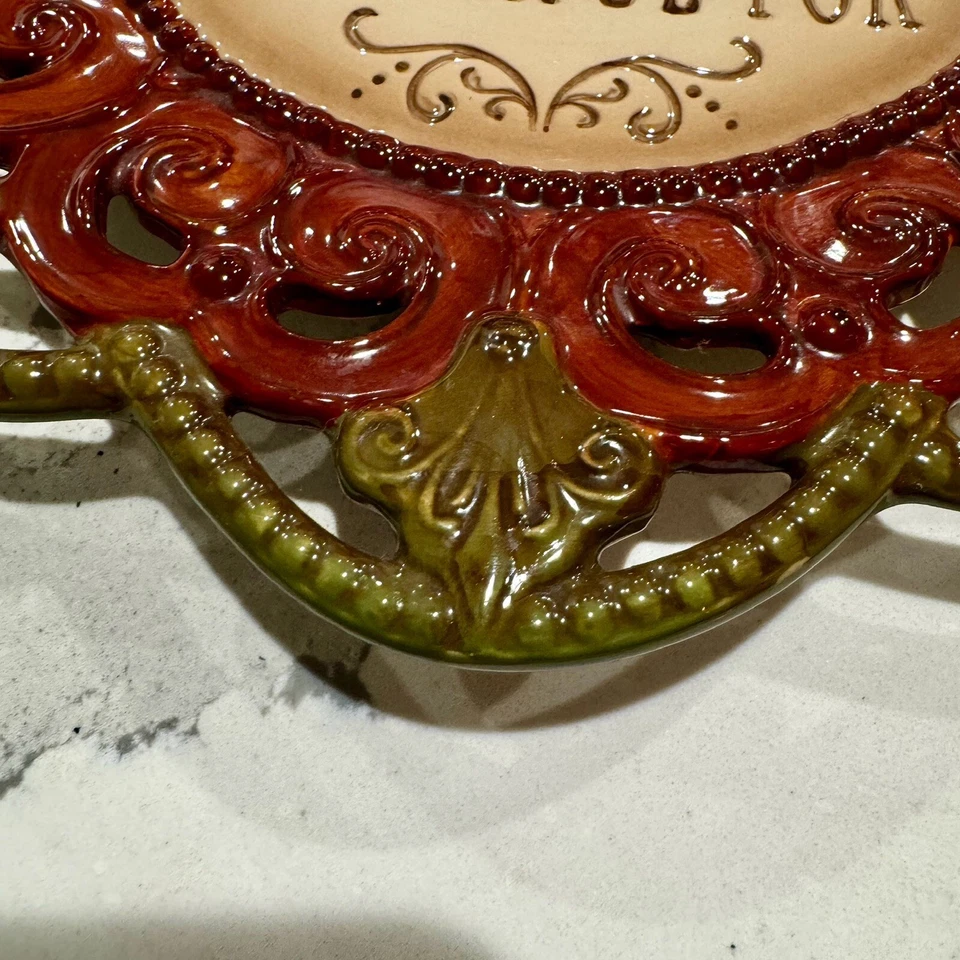 PLATO DE PARED DECORATIVO AMSCAN “Gracias por la comida de amigos” granja granate verde Foto 3 de 4