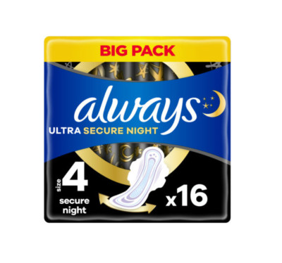 Always Ultra Sanitary Towels Secure Night Size 4 Pack of 16