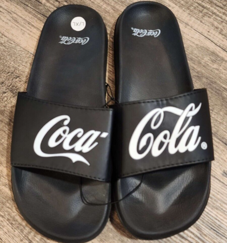 Summer Pool Coca-Cola flip Flops Size L/XL Black Slip On Shoe - Afbeelding 1 van 4