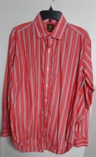 Tailorbyrd Mens Button Up Dress Shirt Size L Orange Red Striped Office Career
