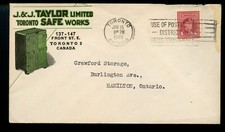 🍁Multi colour J&J Taylor Safe works, 1946 War Issue slogan cover Canada