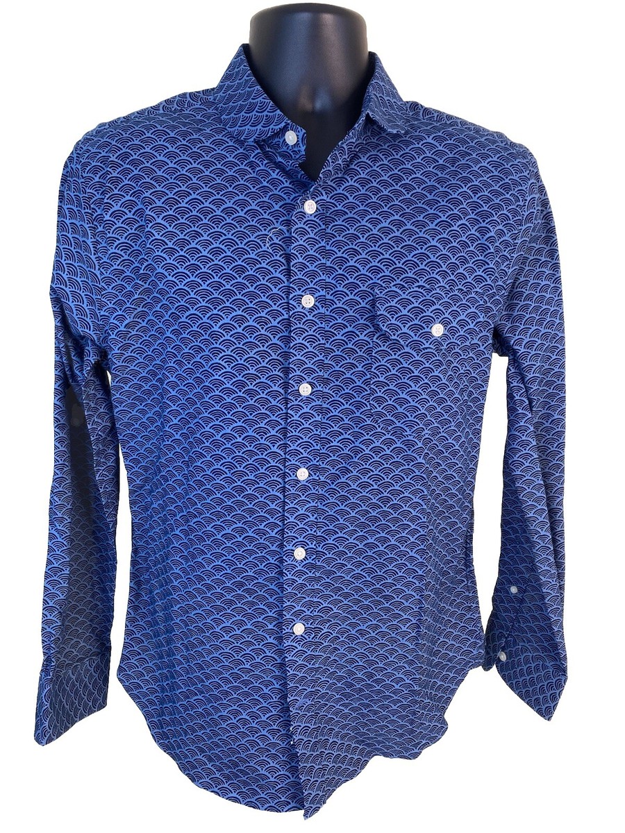 elk dress shirt Elk Head Shirt Men Medium Blue Wi-Fi Geometric Round Collar Long Sleeve NEW