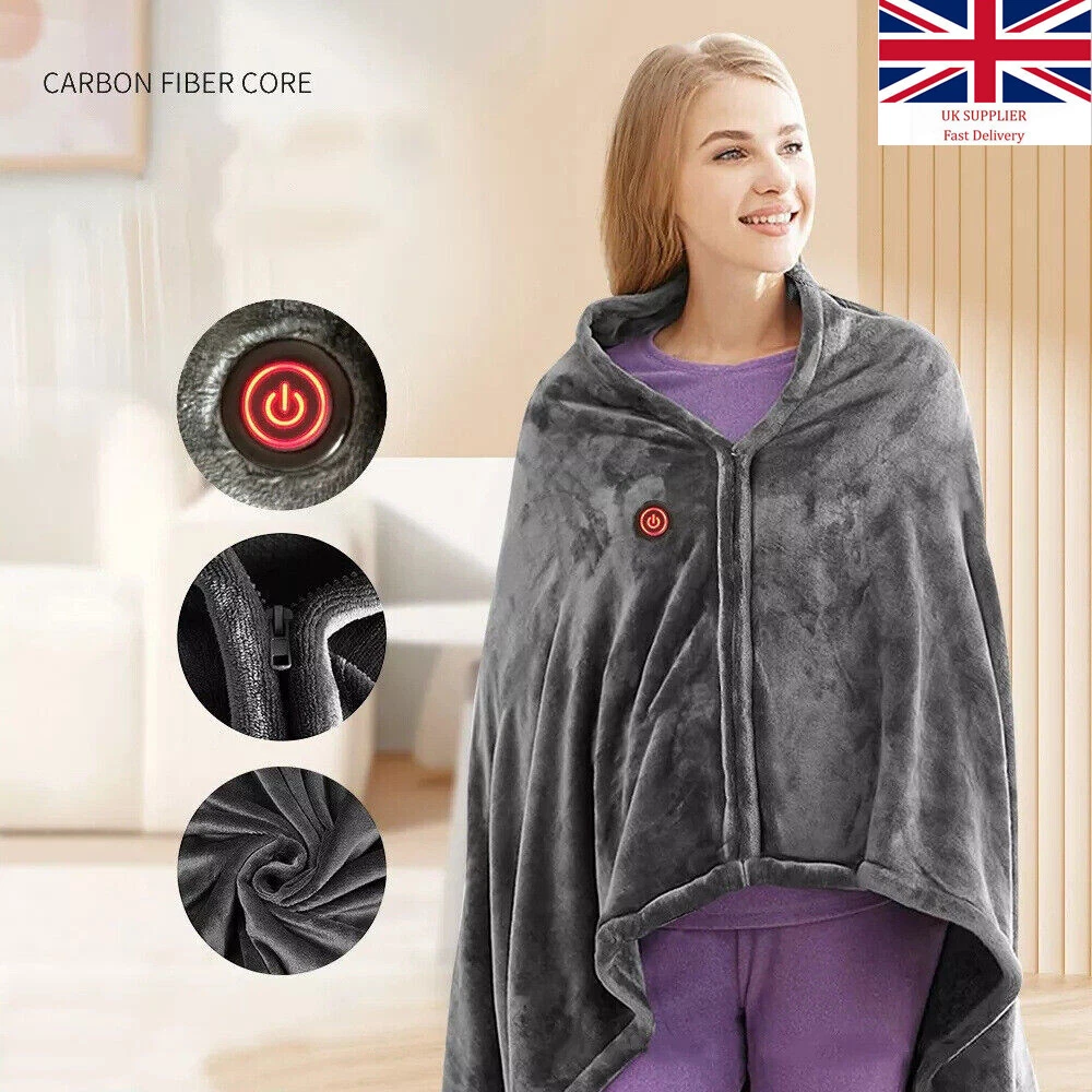 Zip Electric Heated Blanket Fleece Portable Heated Throw Winter Warm Shawl  New | eBay