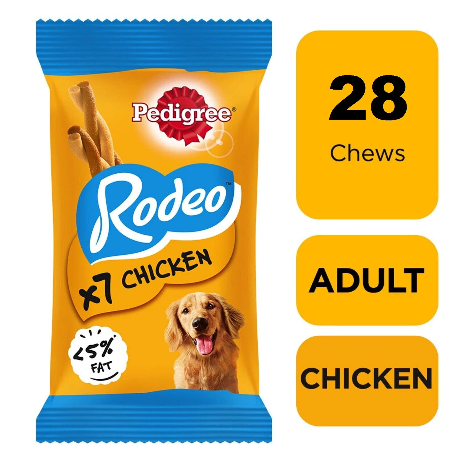 28 Pedigree Rodeo Dog Treats Tasty, Chewy Twists With Chicken Dog Treat 4 x 123g