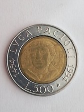 Moneta da 500 lire Rara - Luca Pacioli 1494-1994 con Errore di  Conio