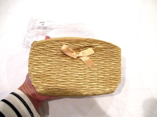Naraya gold cosmetic bag with gold bow and zipper - Picture 2 of 6