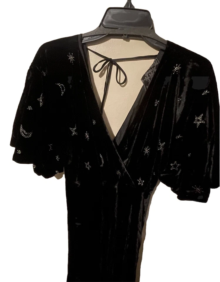 Maxi Vestido Johnny Was Jade Negro Terciopelo Estrella $518 Pequeño Foto 3 de 4