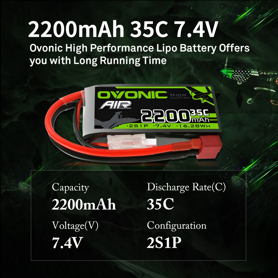 2X OVONIC 35C 2200mAh 2S LiPo Akku 7.4V w/ T Stecker Für Flugzeuge RC Drohne FPV - Bild 4 von 4