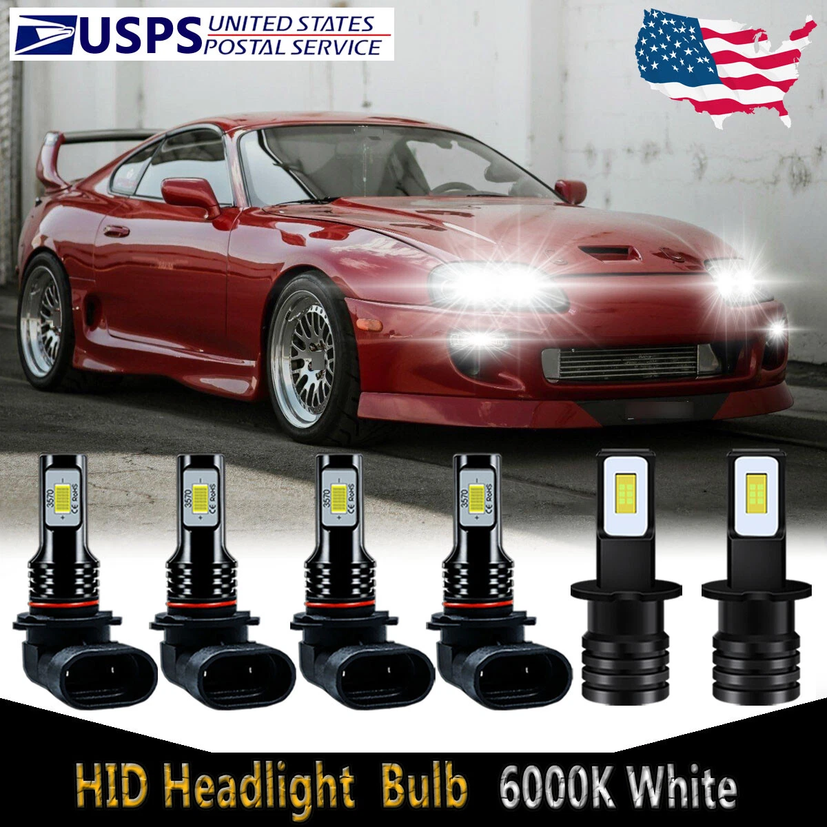 For Toyota Supra 1994 1998 6X LED Headlight Bulbs High Low Beam