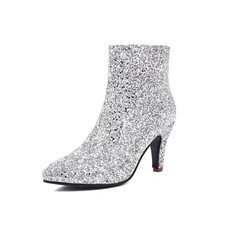 Women's Mid Kitten Heel Bling Sequins Ankle Boots Dress Shoes Wedding Plus Size