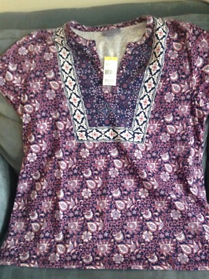 LAURA SCOTT WOMEN'S SIZE MEDIUM SPLIT NECK TSHIRT (NAVY BLAZER) - NEW