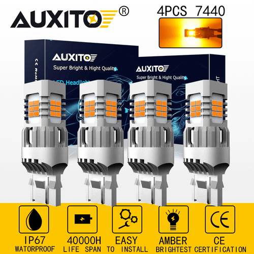 4x AUXITO CANBUS Error Free 7440 Amber Yellow Car LED Turn Signal Light Bulbs - Picture 1 of 10