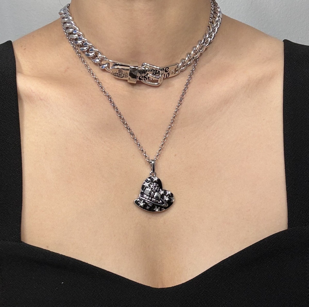 RARE Vivienne Westwood Punk Black Heart Crystal Stars