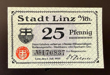 Notgeld - 1920 - Miasto Linz a. Ren - 25 fenigów