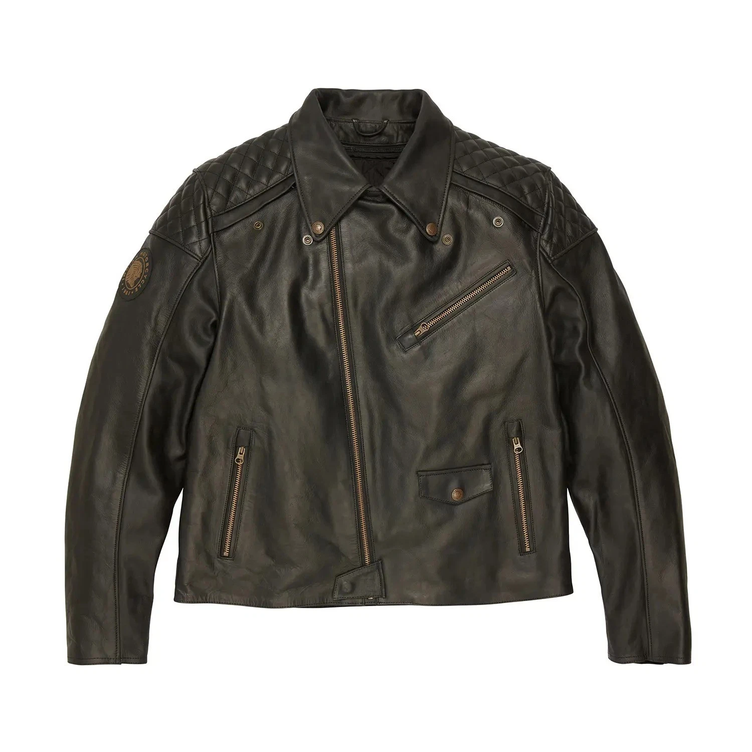Men’s Indian Buchanan Style Black Genuine Cowhide Leather Quilted Biker Jacket