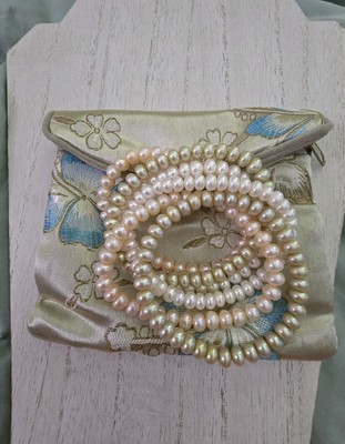 6er Set QVC Honora Pfirsich-Creme-Off White-Grün Perlen Einzelstrang Armband