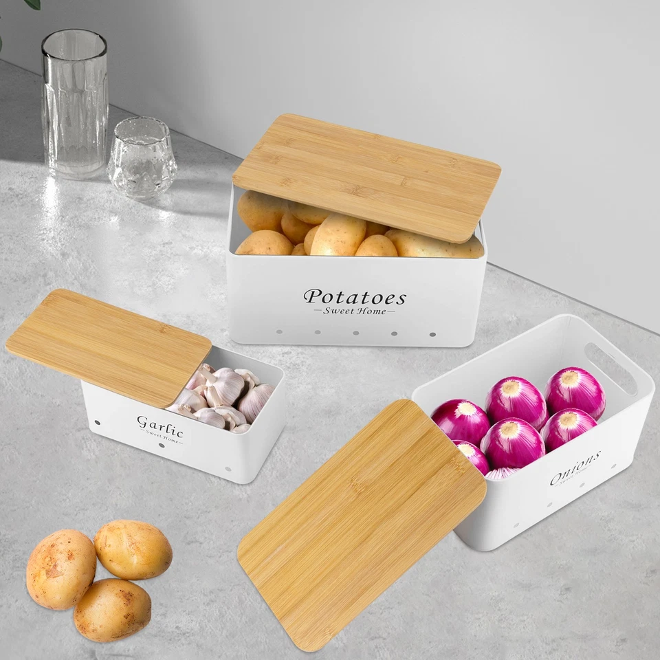 3Pcs Aufbewahrungsbox Kartoffeln Behälter-Sets Knoblauch Aufbewahrungsbehälter - Bild 3 von 4