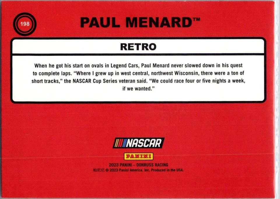 2023 Donruss Paul Menard #198 Richard Childress Racing - Image 2 of 2